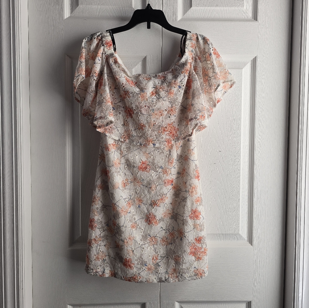 Marciano White and Orange Floral Mini Off Shoulder Dress Size Zero Length 26in